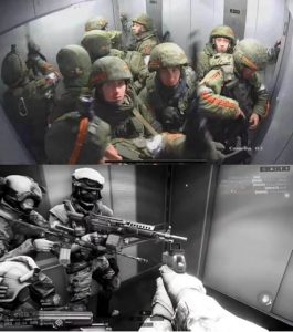 Russian soldiers trapped in an elevator 